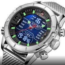 Чоловічий спортивний тактичний годинник Naviforce Tesla Silver NF9153