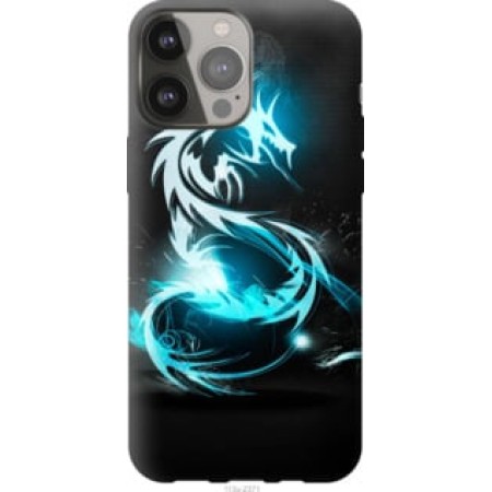 Чохол на iPhone 13 Pro Max Біло-блакитний вогняний дракон